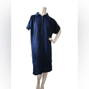 J. Crew Baird McNutt Irish Linen Shirt Dress Women's M Tall Navy Blue